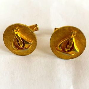VTG SHP round gold sailboat whale back cuff links